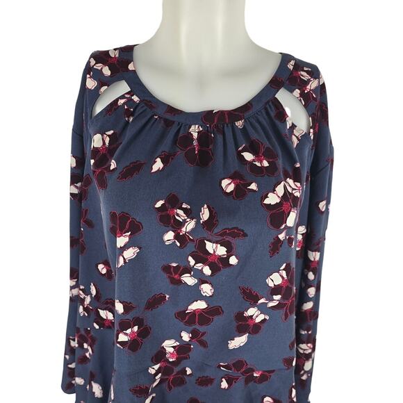 Lane Bryant Blue Maroon White Floral Peplum Women's Blouse 28 - Picture 2 of 5
